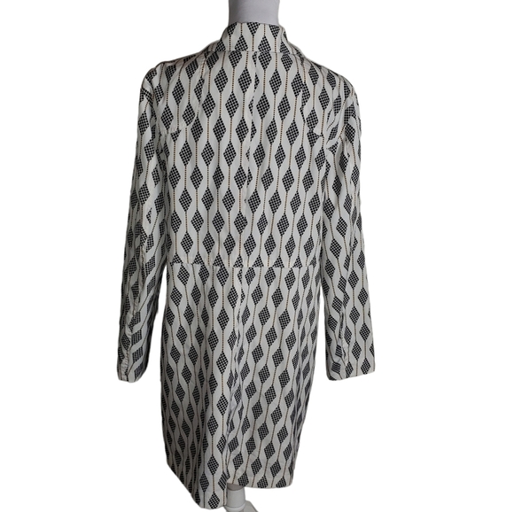 Relativity Geometric Diamond Argyle Print Rain Coat Sz Large Pockets Long Jacket - Picture 4 of 13